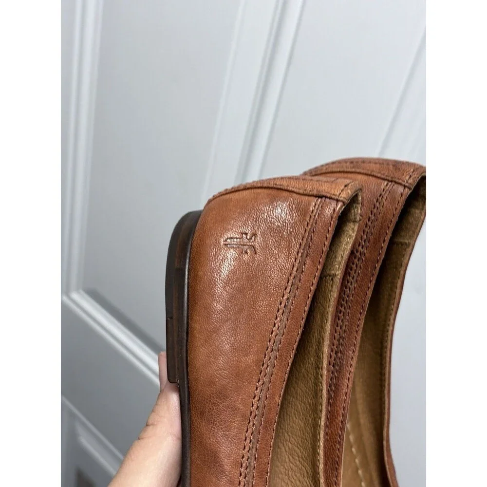Frye Carson Ballet Flats Women's Size 8.5 Cognac Slip On Leather Shoes